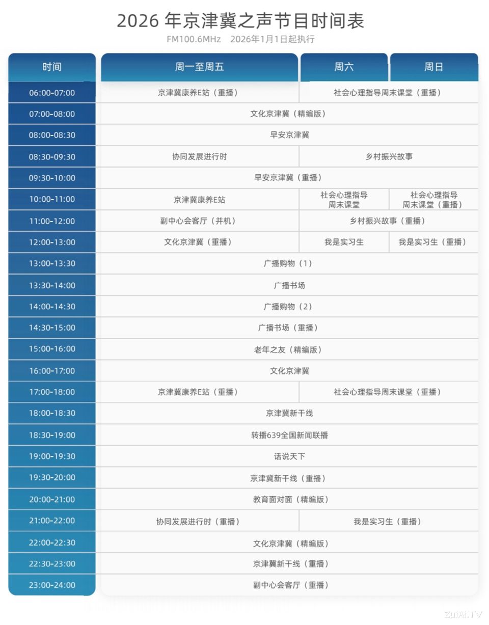 京津冀之声2026年节目时间表