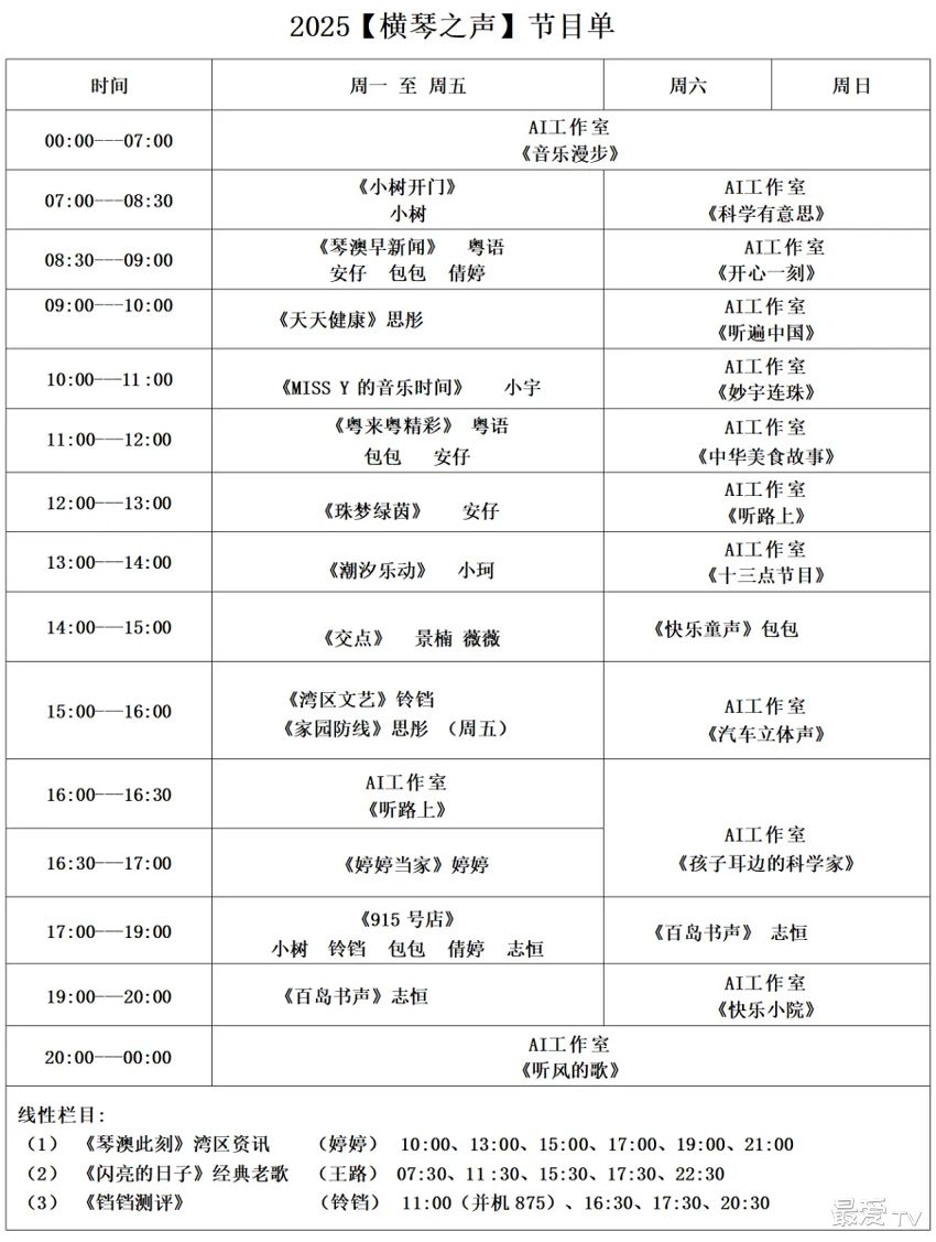 珠海横琴之声节目表